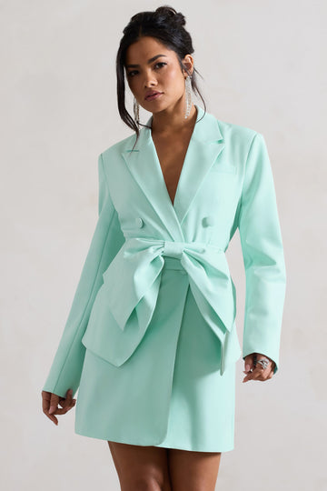 Prized Mint Green Tailored Blazer Dress With Bow